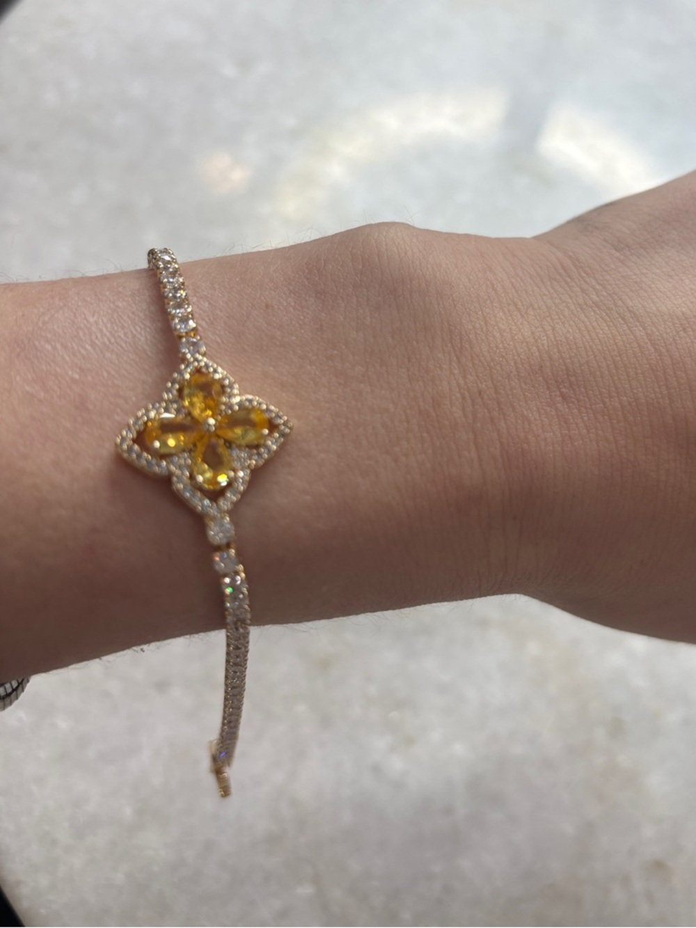 Sparkling Yellow Crystal Floral Bracelet - Women Jewelry